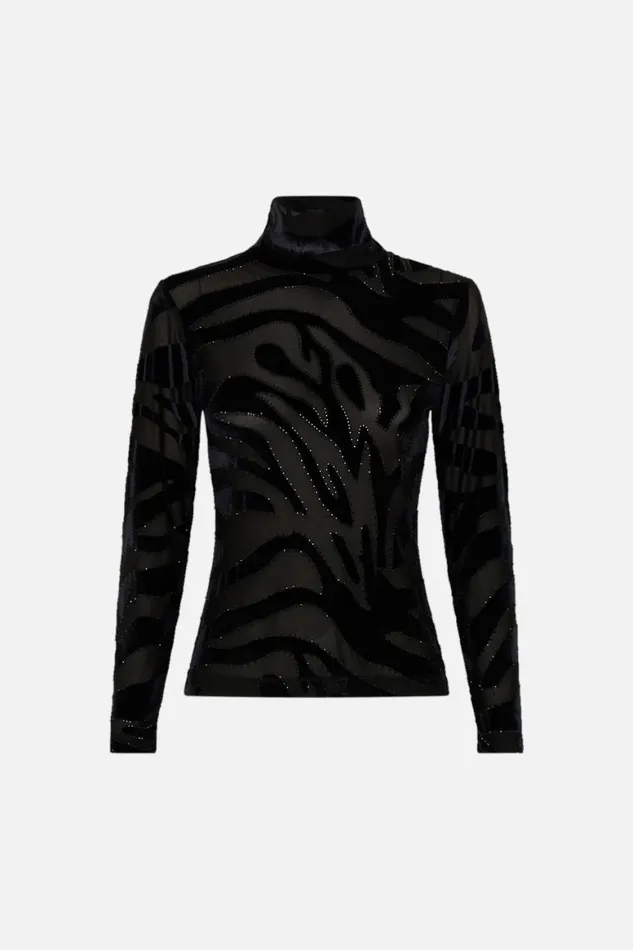 STRETCH VELVET ANIMAL TURTLENECK AMSTERGLAM Amsterglam Womens Camilla Tees