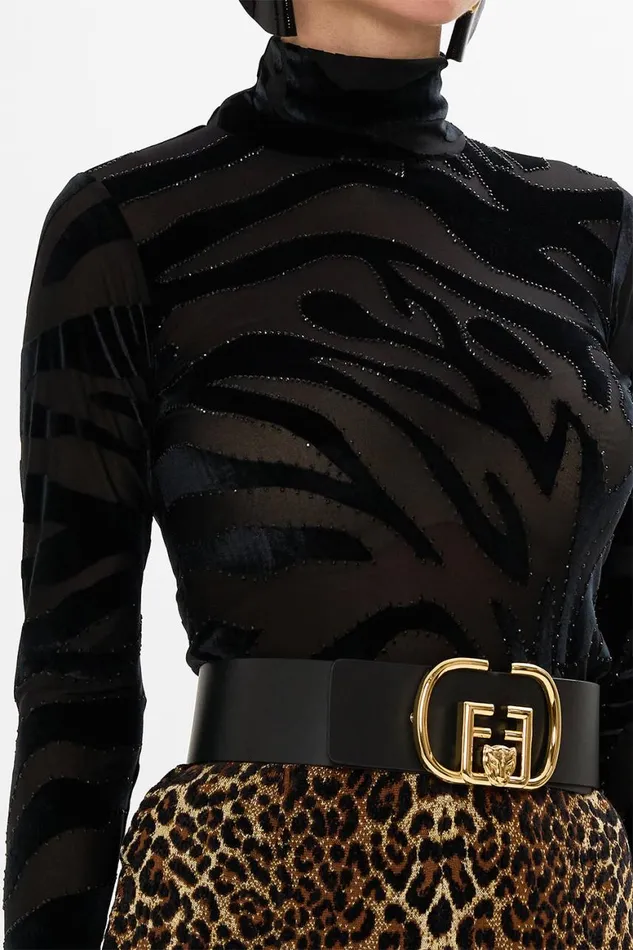 STRETCH VELVET ANIMAL TURTLENECK AMSTERGLAM Amsterglam Womens Camilla Tees