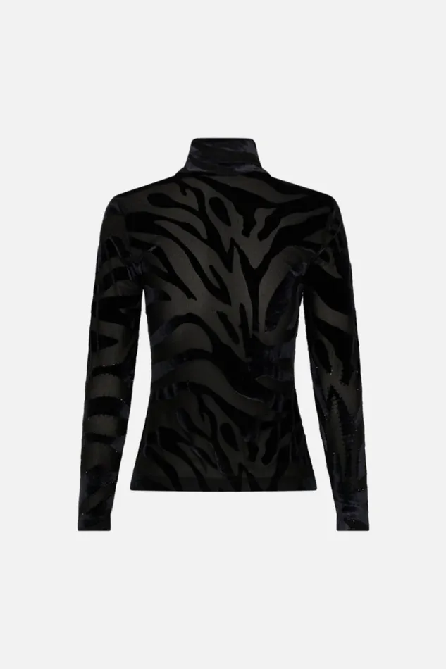 STRETCH VELVET ANIMAL TURTLENECK AMSTERGLAM Amsterglam Womens Camilla Tees