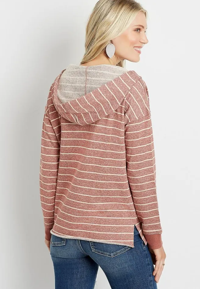 Striped Button Front Hoodie Women Maurices Tops