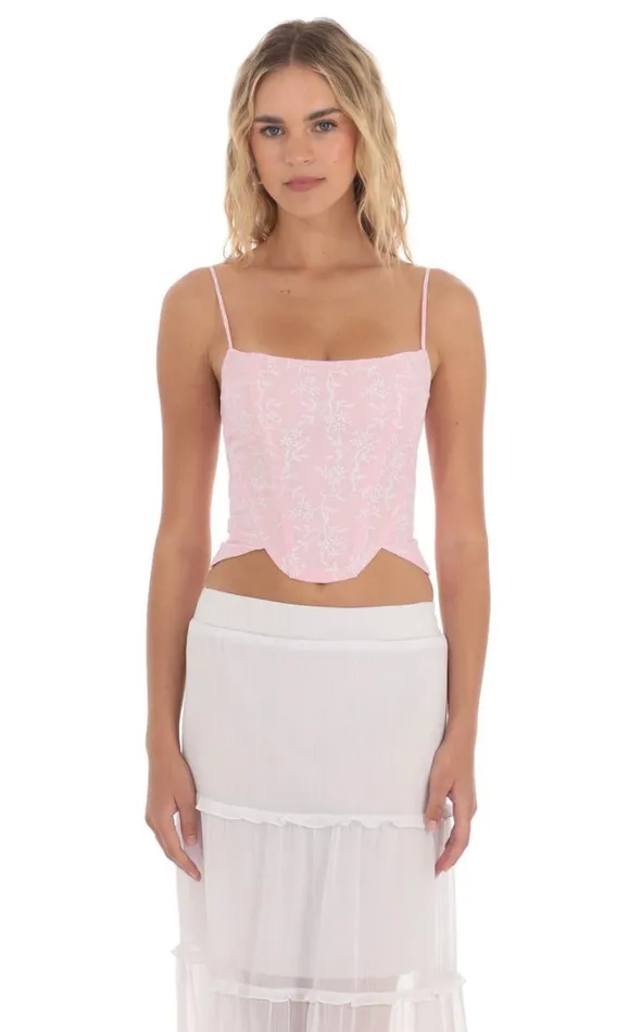 Striped Floral Corset Top Pink Women LUCY IN THE SKY Tops