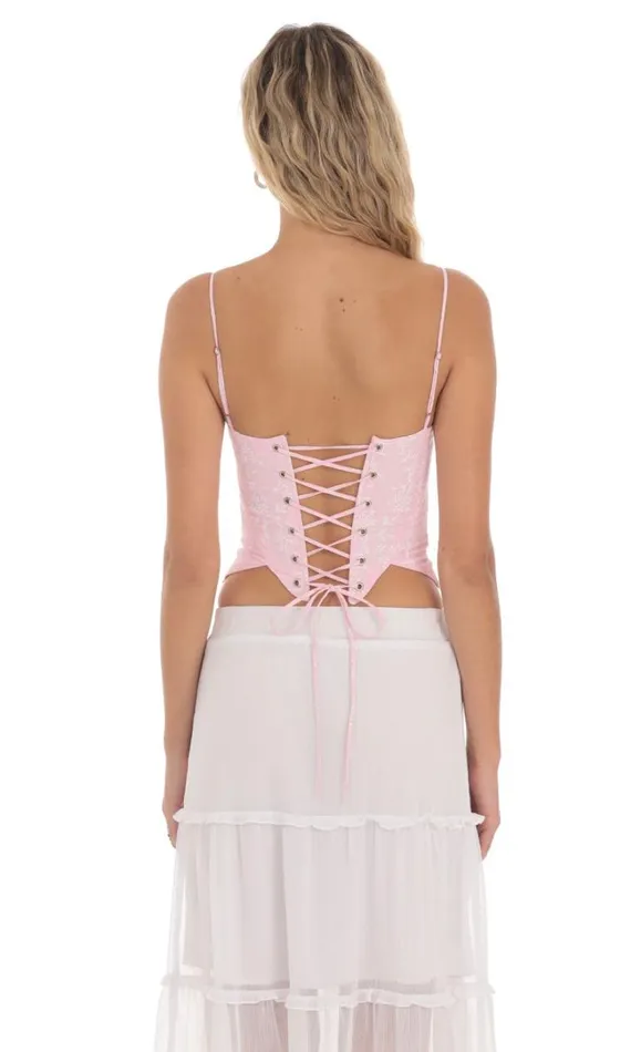 Striped Floral Corset Top Pink Women LUCY IN THE SKY Tops Striped Floral Corset Top Pink Women LUCY IN THE SKY Tops