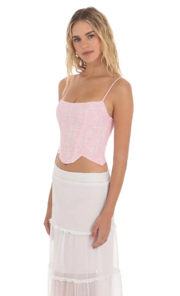 Striped Floral Corset Top Pink Women LUCY IN THE SKY Tops Striped Floral Corset Top Pink Women LUCY IN THE SKY Tops
