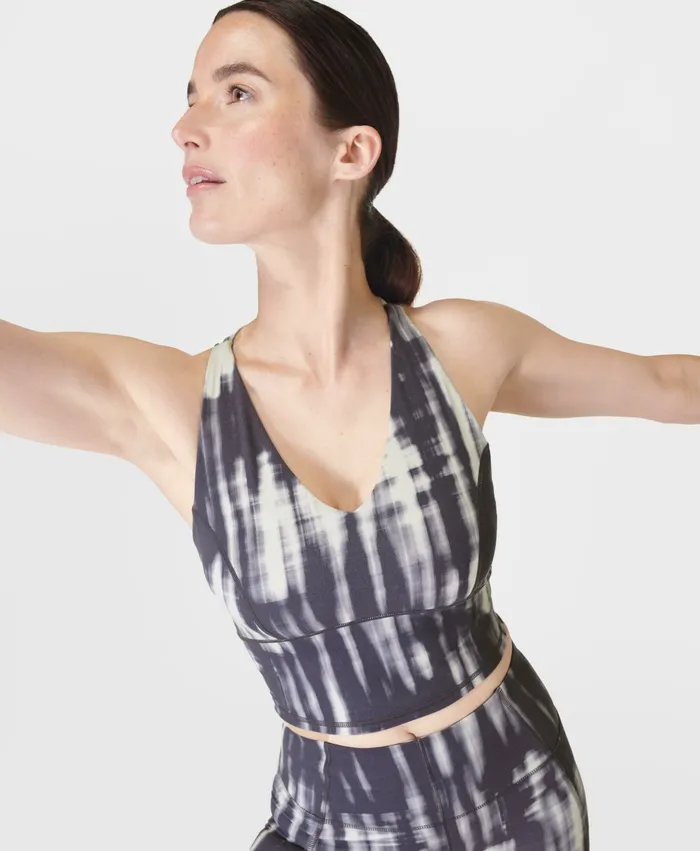Super Soft Crop Strappy Back Gym Vest Grey Bokeh Print Women Vest Tops Sweaty Betty