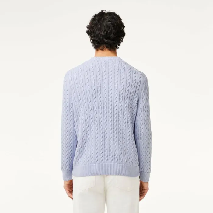 Sweaters and Sweatshirts Men Lacoste Men039s Cable Knit Cotton Sweater Light Blue Bordeaux It6