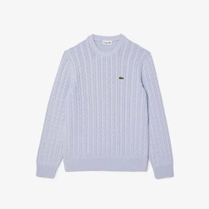 Sweaters and Sweatshirts Men Lacoste Men039s Cable Knit Cotton Sweater Light Blue Bordeaux It6