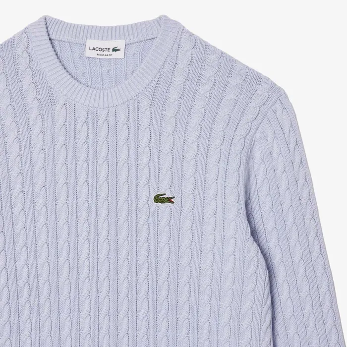 Sweaters and Sweatshirts Men Lacoste Men039s Cable Knit Cotton Sweater Light Blue Bordeaux It6