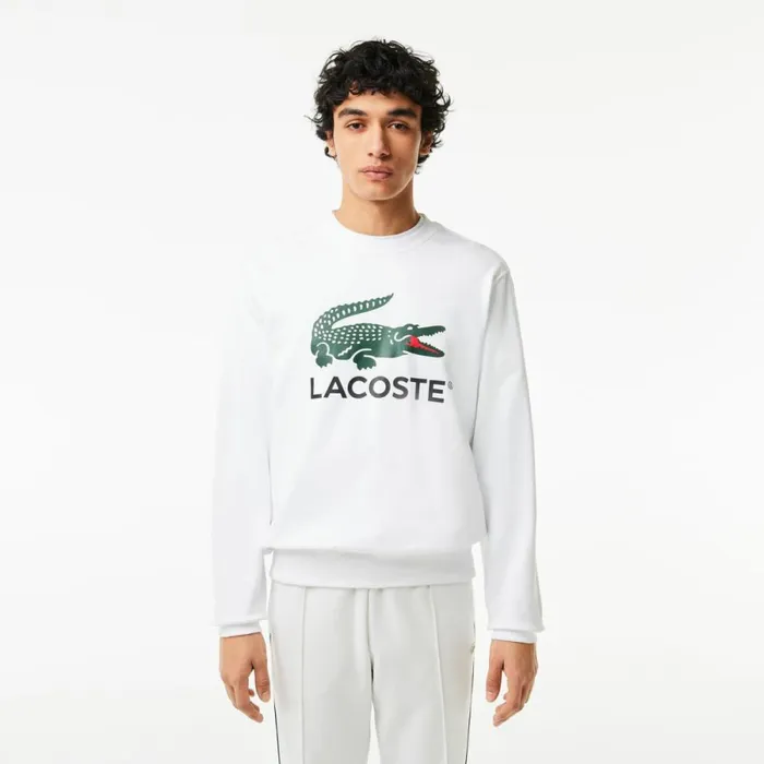 Sweaters and Sweatshirts Men Lacoste Men039s Classic Fit Cotton Fleece Sweatshirt White 001