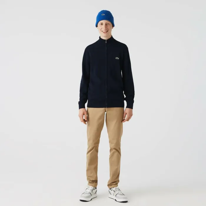 Sweaters and Sweatshirts Men Lacoste Men039s HighNeck Organic Cotton ZipUp Sweater Navy Blue 166