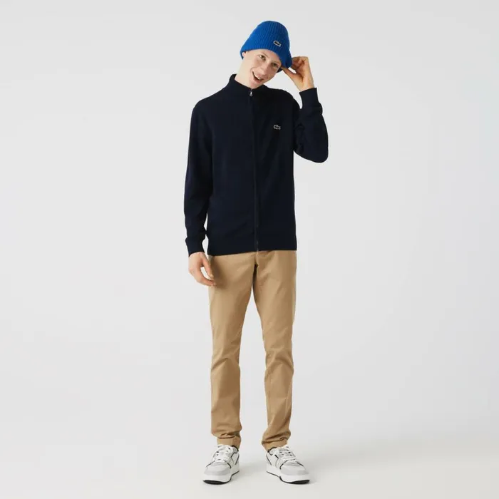 Sweaters and Sweatshirts Men Lacoste Men039s HighNeck Organic Cotton ZipUp Sweater Navy Blue 166