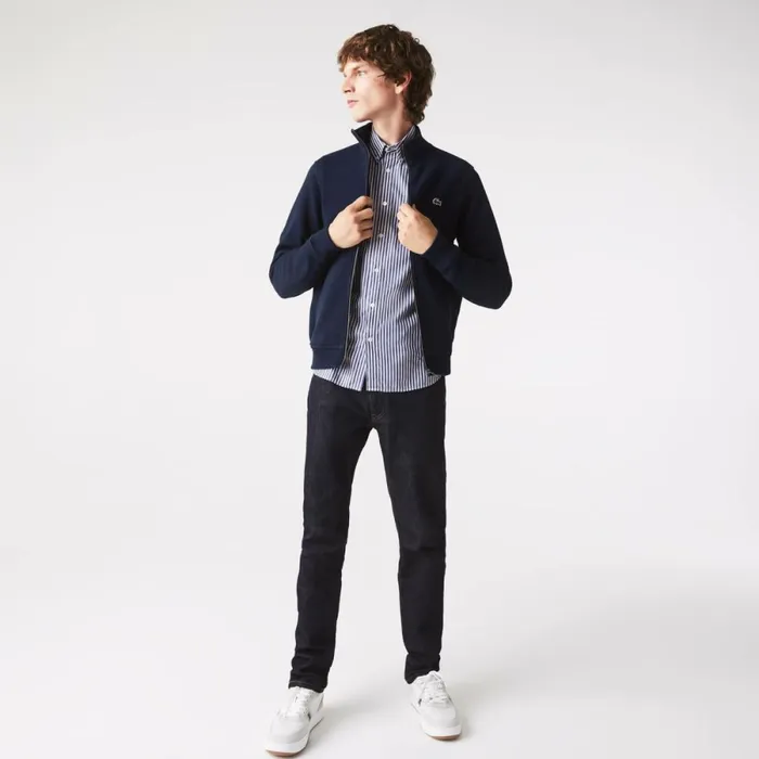 Sweaters and Sweatshirts Men Lacoste Men039s ZipUp Piqu Fleece Jacket Navy Blue 166