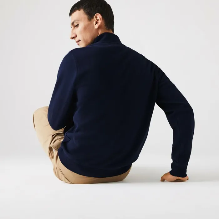 Sweaters and Sweatshirts Men Lacoste Men039s ZipUp Piqu Fleece Jacket Navy Blue 166