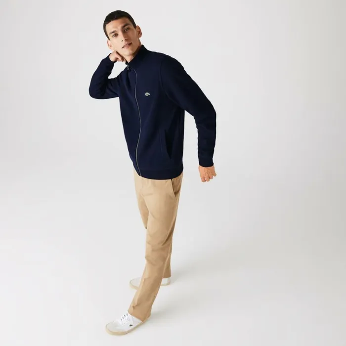 Sweaters and Sweatshirts Men Lacoste Men039s ZipUp Piqu Fleece Jacket Navy Blue 166