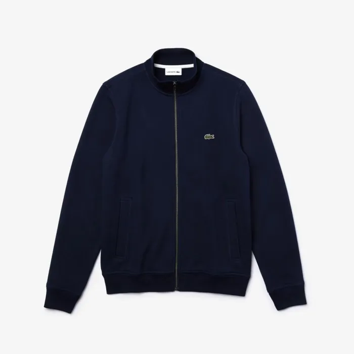 Sweaters and Sweatshirts Men Lacoste Men039s ZipUp Piqu Fleece Jacket Navy Blue 166