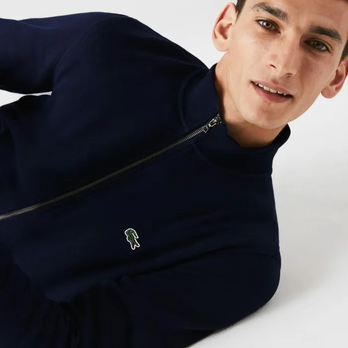 Sweaters and Sweatshirts Men Lacoste Men039s ZipUp Piqu Fleece Jacket Navy Blue 166