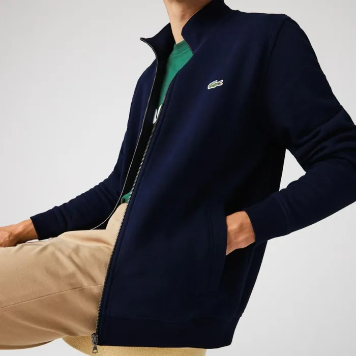 Sweaters and Sweatshirts Men Lacoste Men039s ZipUp Piqu Fleece Jacket Navy Blue 166