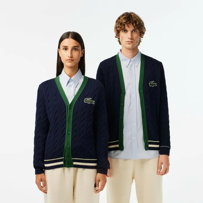 Sweaters and Sweatshirts MenWomen Lacoste Unisex Cable Knit Organic Cotton Cardigan Navy Blue White Qrn Sweaters and Sweatshirts MenWomen Lacoste Unisex Cable Knit Organic Cotton Cardigan Navy Blue White Qrn