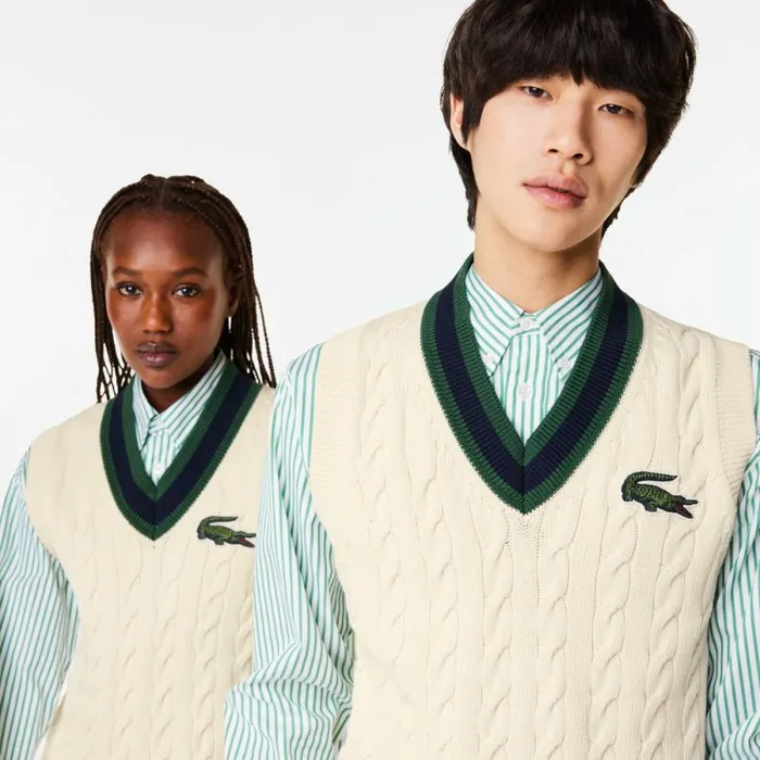 Sweaters and Sweatshirts MenWomen Lacoste Unisex Cable Knit Sweater Vest In Organic Cotton White R1t