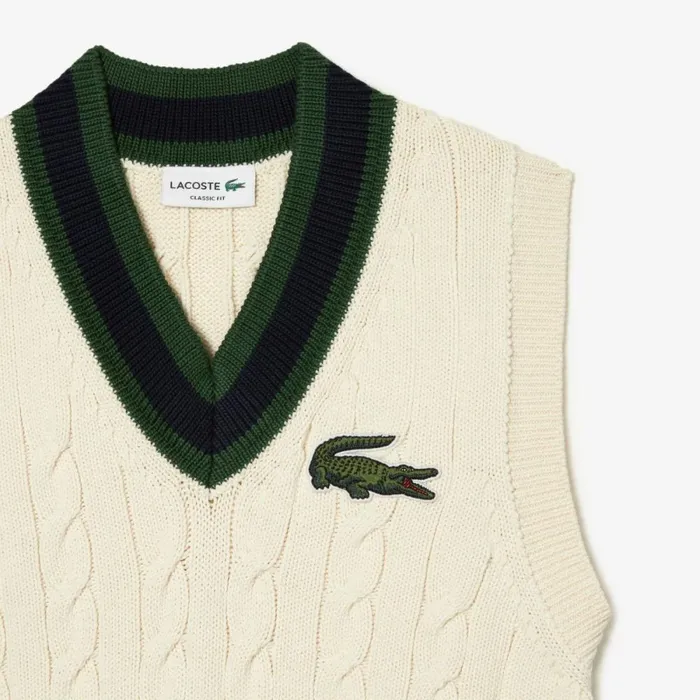 Sweaters and Sweatshirts MenWomen Lacoste Unisex Cable Knit Sweater Vest In Organic Cotton White R1t