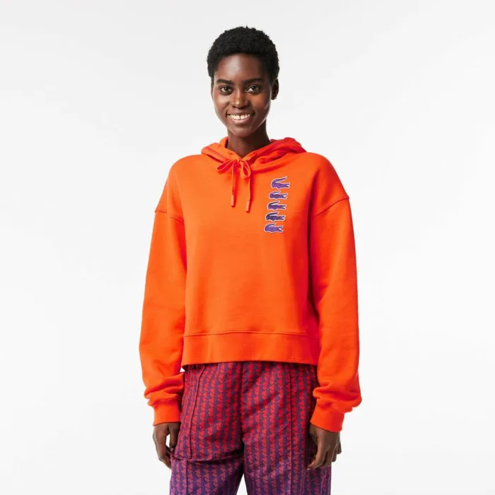 Sweaters and Sweatshirts Women Lacoste Women039s Iconic Croc Hoodie Sunrise Orange Sji