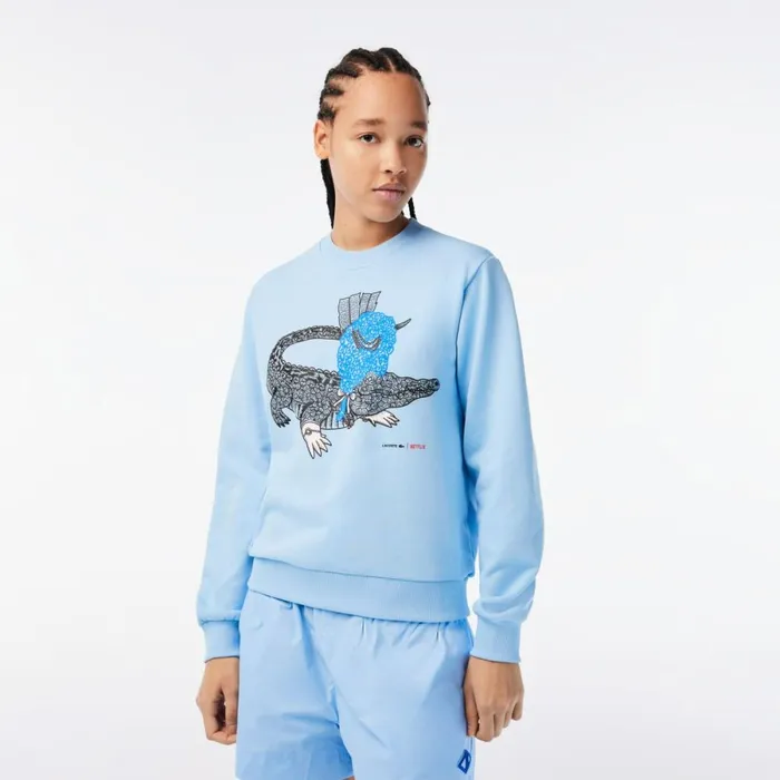 Sweaters and Sweatshirts Women Lacoste Womens Lacoste X Netflix Loose Fit Organic Cotton Fleece Sweatshirt Pastel Blue Hbp Sweaters and Sweatshirts Women Lacoste Womens Lacoste X Netflix Loose Fit Organic Cotton Fleece Sweatshirt Pastel Blue Hbp