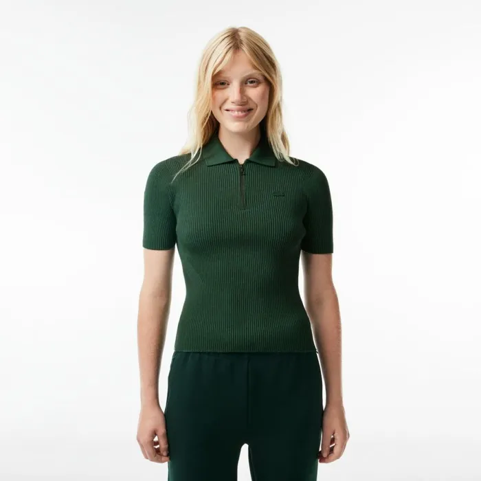 Sweaters and Sweatshirts Women Lacoste Womens ZipUp Knit Polo Dark Green Smi