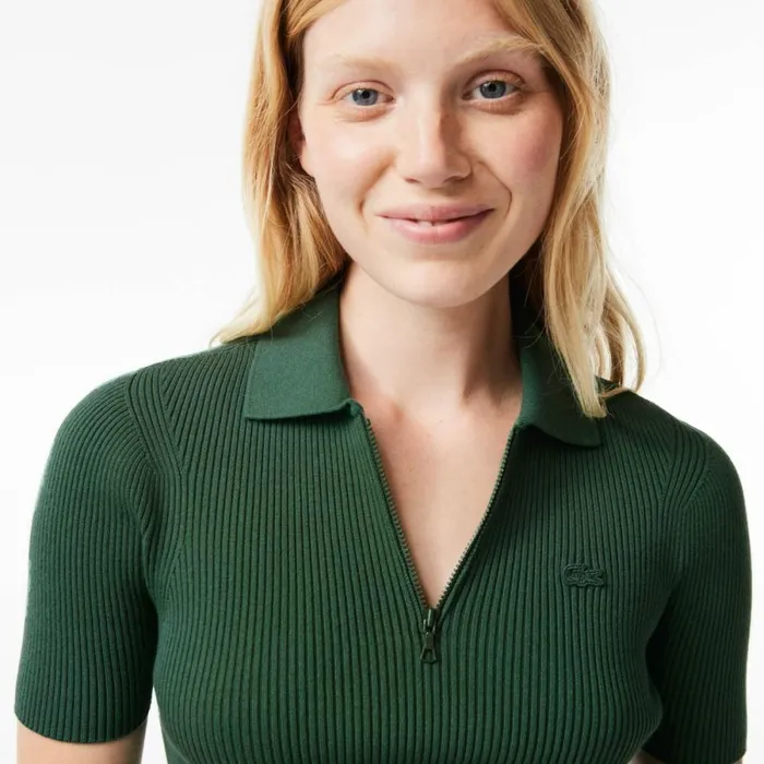 Sweaters and Sweatshirts Women Lacoste Womens ZipUp Knit Polo Dark Green Smi