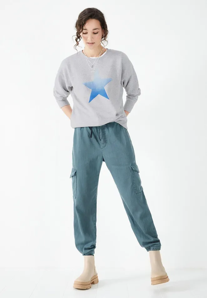 Sweatshirts and Hoodies Women Hush Ombre Star Relaxed Sweatshirt Palest Grey Marlblue