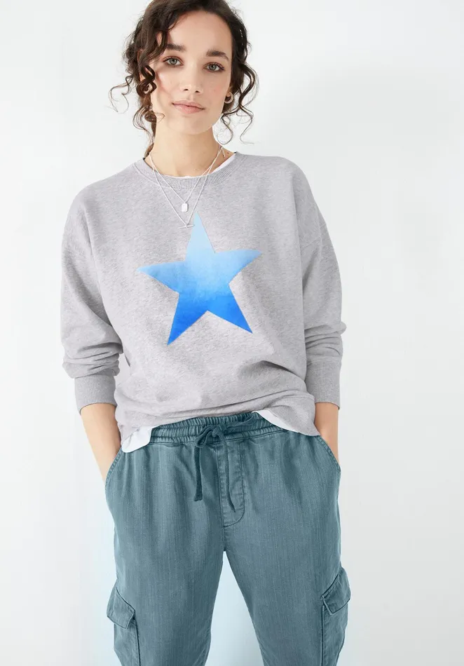 Sweatshirts and Hoodies Women Hush Ombre Star Relaxed Sweatshirt Palest Grey Marlblue