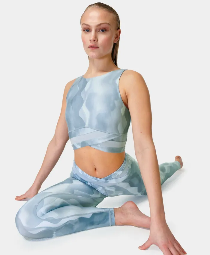 Sweaty Betty All Day Wrap Waist Vest Blue Vintage Wave Print Women Vest Tops
