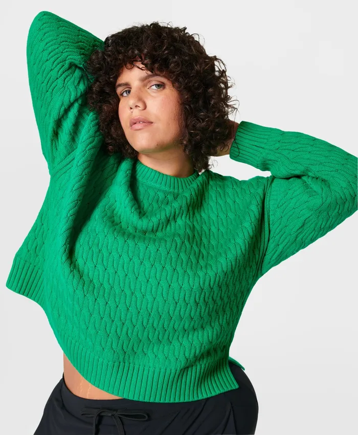 Sweaty Betty Knitwear Women Classic Cable Jumper Electro Green