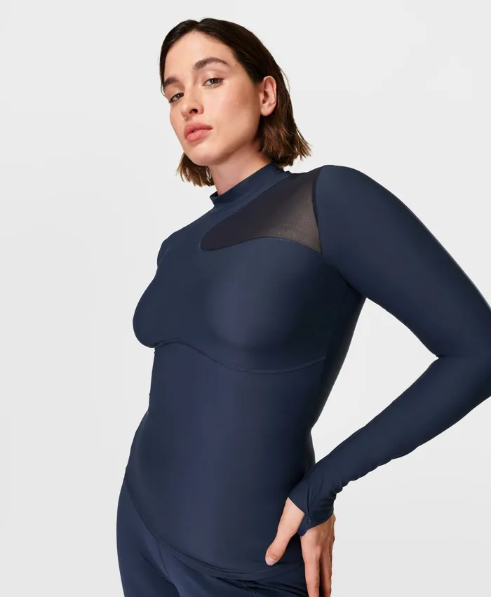 Sweaty Betty Long Sleeve Tops Women Cutout Training Long Sleeve Top Navy Blue