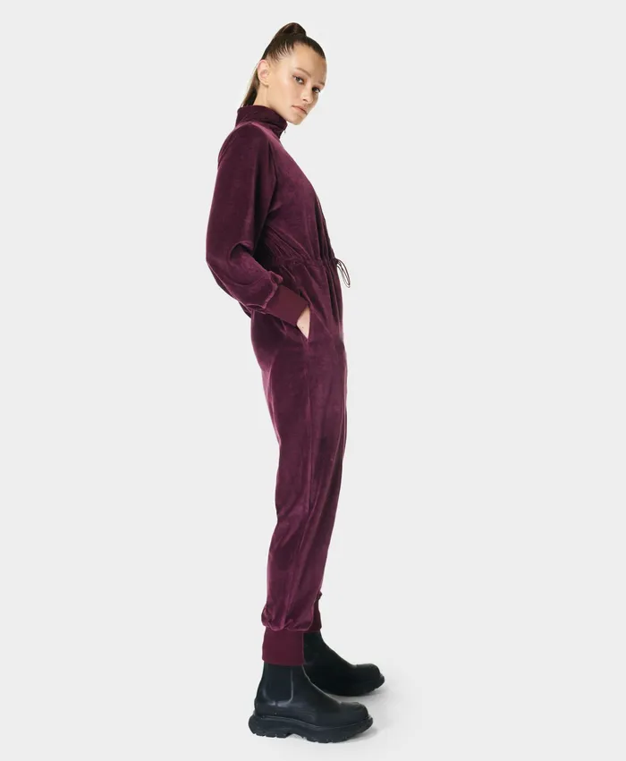 Sweaty Betty Retake Velour Jumpsuit Plum Red Women Dresses and Jumpsuits