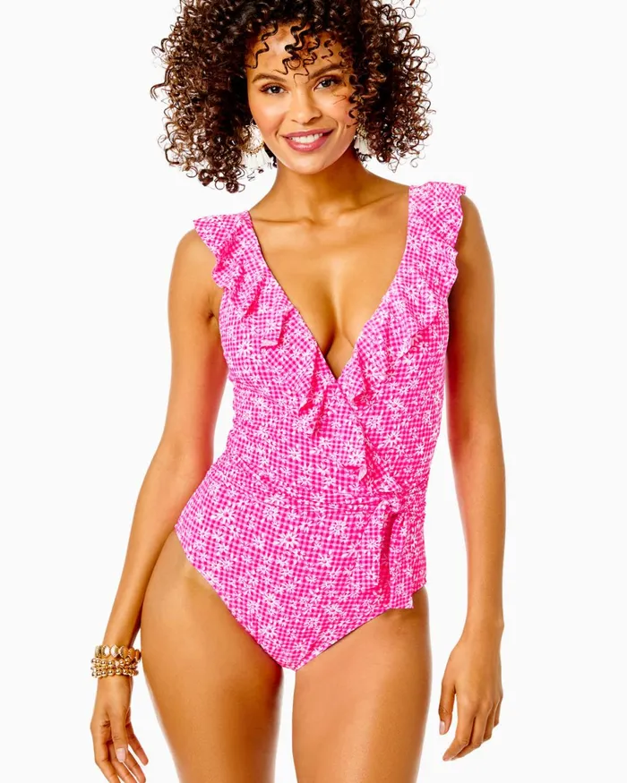 Swim Women Lilly Pulitzer Delphie OnePiece Swimsuit Aura Pink Check You Out Swim Women Lilly Pulitzer Delphie OnePiece Swimsuit Aura Pink Check You Out