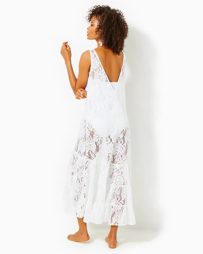 Swim Women Lilly Pulitzer Finnley Lace CoverUp Resort White Paradise Found Lace