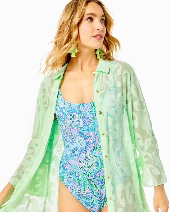 Swim Women Lilly Pulitzer Jaspen OnePiece Swimsuit Frenchie Blue Mosaic Shells Engineered One Piece Swim Women Lilly Pulitzer Jaspen OnePiece Swimsuit Frenchie Blue Mosaic Shells Engineered One Piece