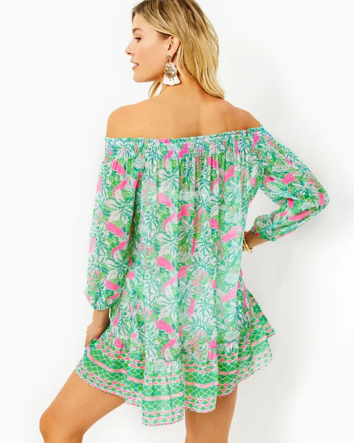 Swim Women Lilly Pulitzer Maribeth CoverUp Botanical Green Just Wing It Engineered Coverup