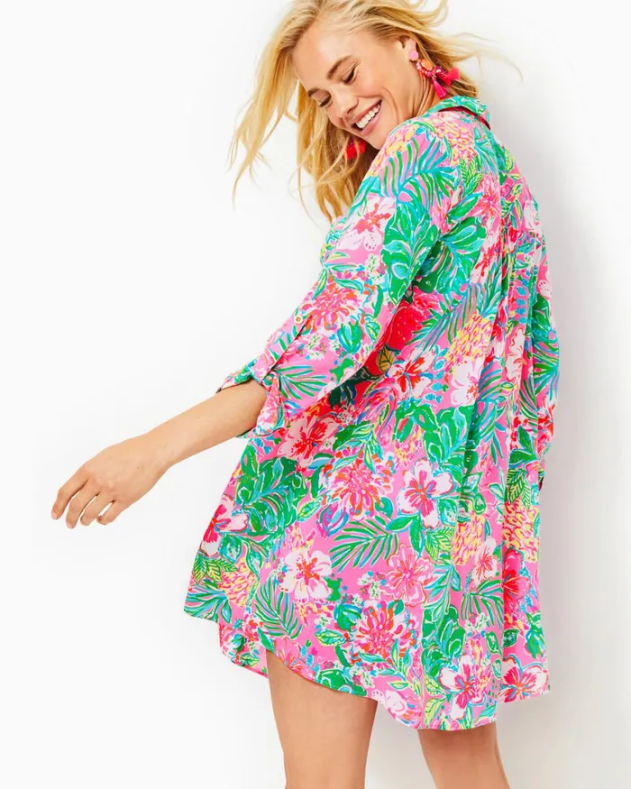 Swim Women Lilly Pulitzer Natalie Shirtdress CoverUp Multi Journey To The Jungle