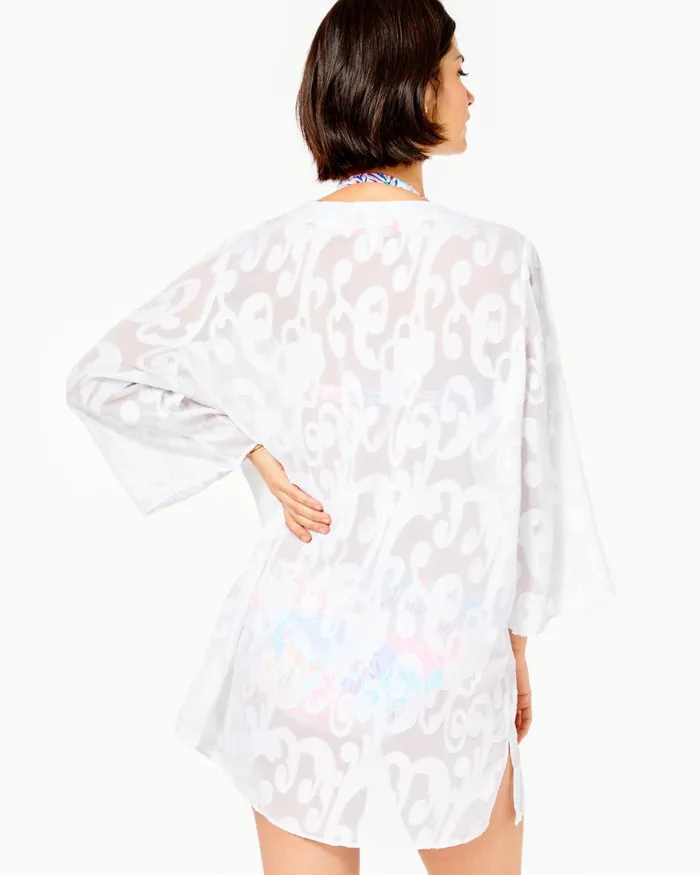 Swim Women Lilly Pulitzer Zelma CoverUp Resort White Poly Crepe Swirl Clip