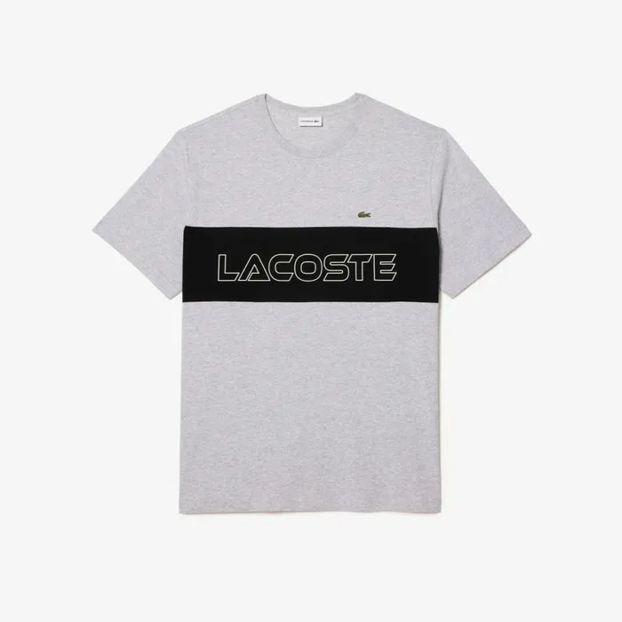 TShirts Men Lacoste Men039s Big Fit Colorblock Jersey TShirt Grey Chine Black 80p