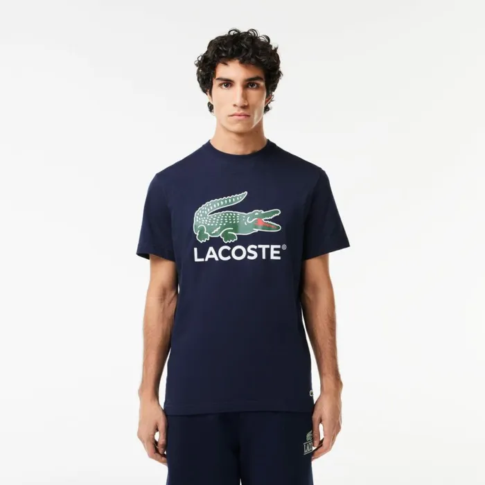 TShirts Men Lacoste Men039s Cotton Jersey Signature Print TShirt Navy Blue 166
