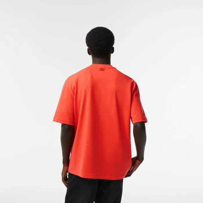 TShirts Men Lacoste Mens Loose Fit Cotton Jersey Print TShirt Orange 02k