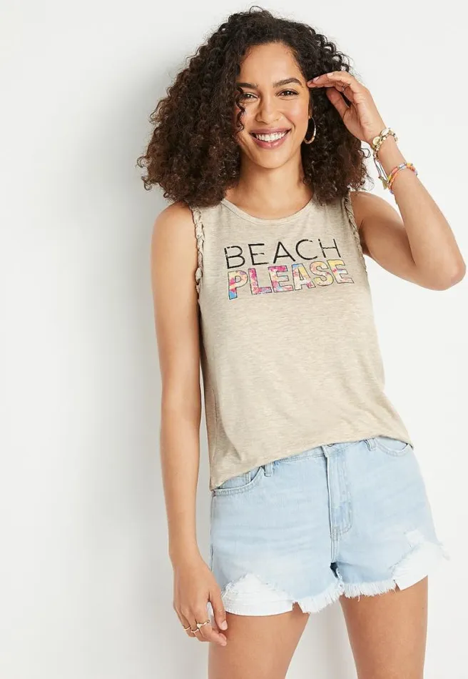 Tan Beach Please Braided Arm Tank Top Women Maurices Tops