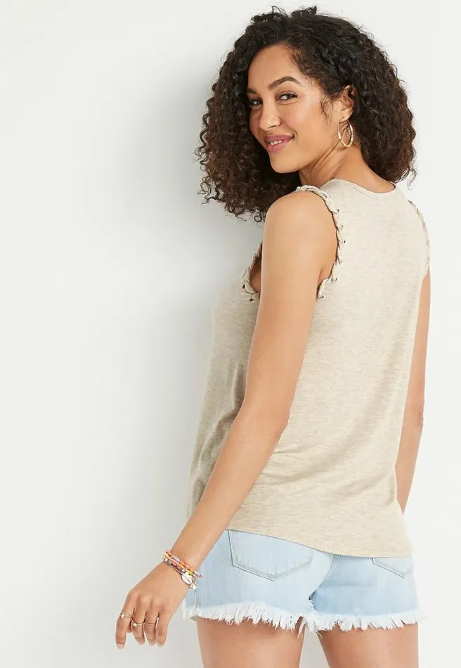 Tan Beach Please Braided Arm Tank Top Women Maurices Tops