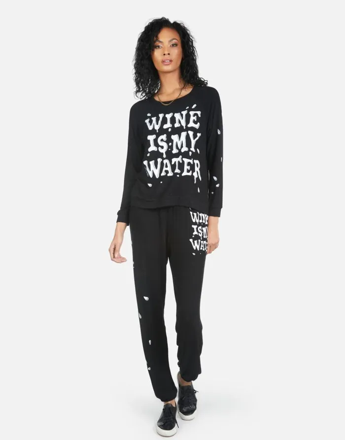 Tanzy Wine Is My Water Black Women Lauren Moshi Long Sweatpants