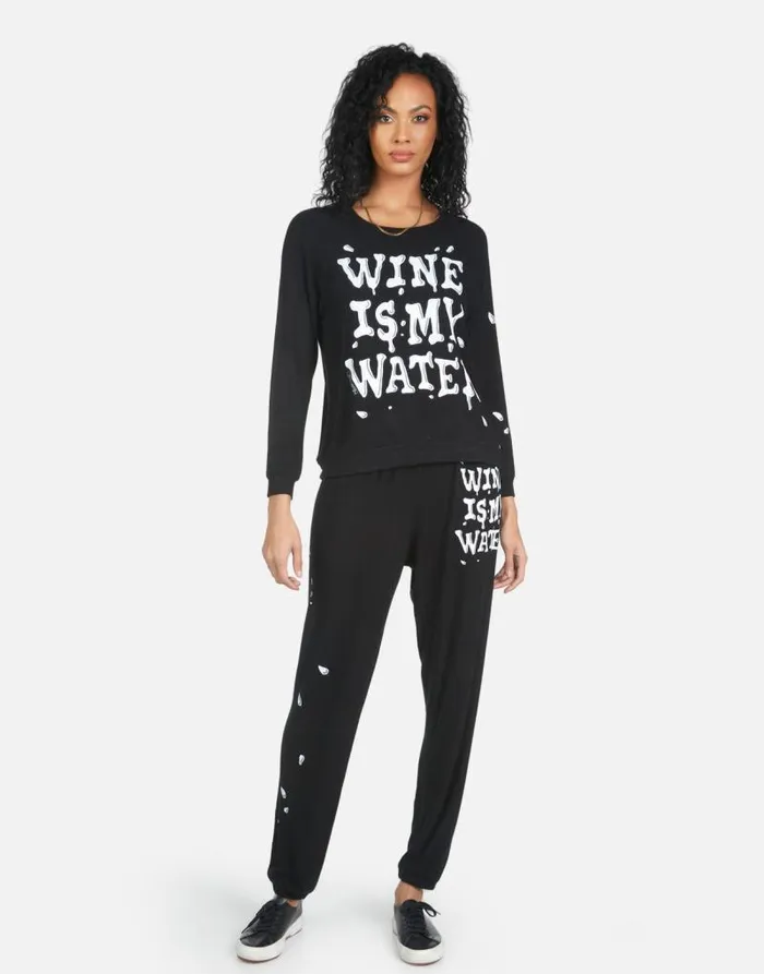 Tanzy Wine Is My Water Black Women Lauren Moshi Long Sweatpants