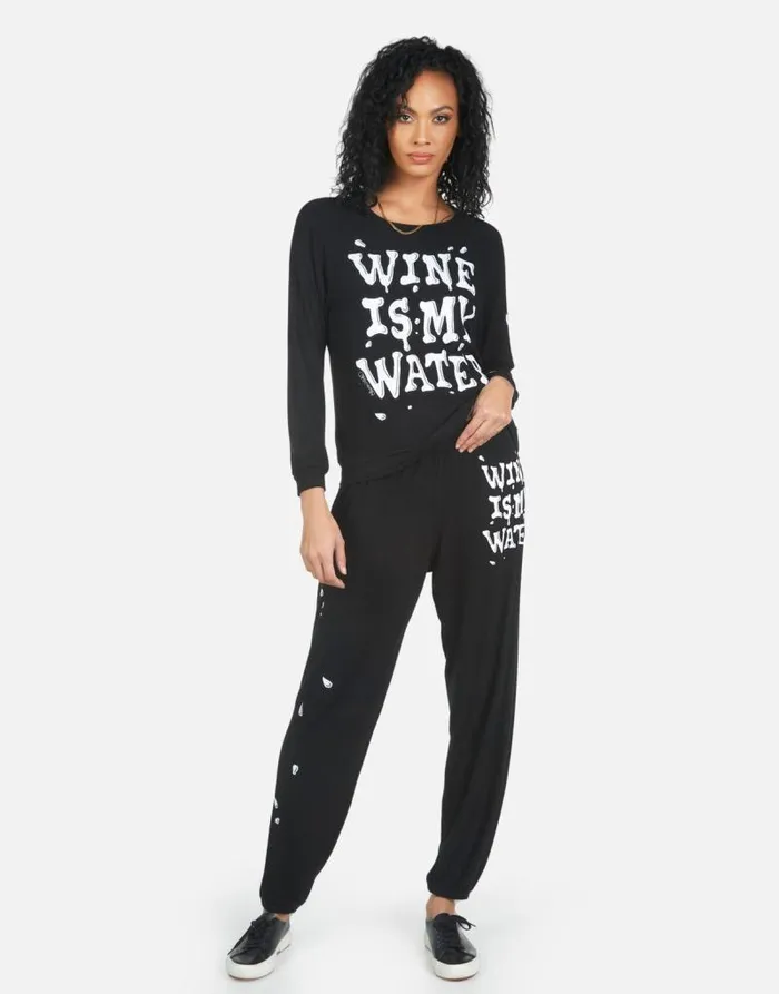 Tanzy Wine Is My Water Black Women Lauren Moshi Long Sweatpants