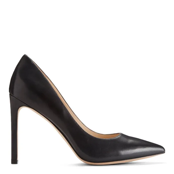 Tatiana Pointy Toe Pumps Black Leather Women Nine West Heels