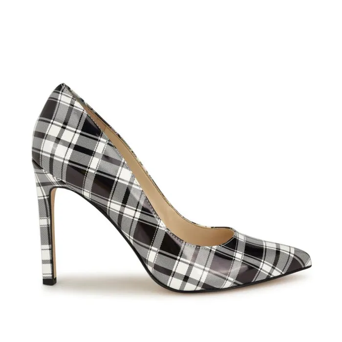Tatiana Pointy Toe Pumps Blackwhite Patent Plaid Women Nine West Heels