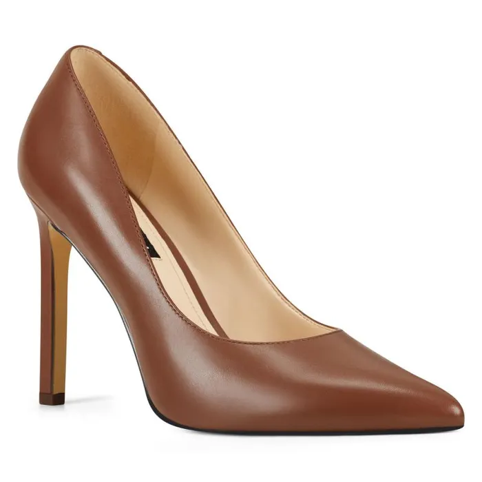 Tatiana Pointy Toe Pumps Brown Leather Women Nine West Heels Tatiana Pointy Toe Pumps Brown Leather Women Nine West Heels